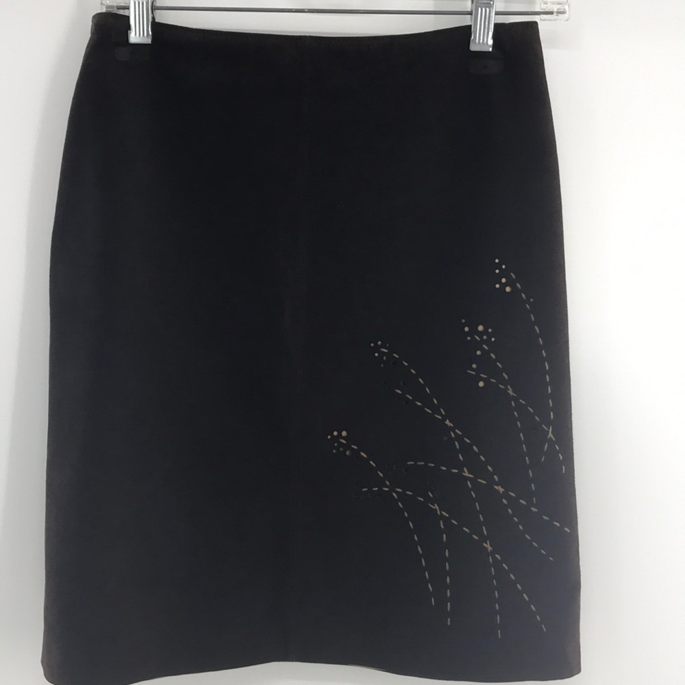 Ann Taylor LOFT Skirt Brown Sz8P 💯%Leather Stitch